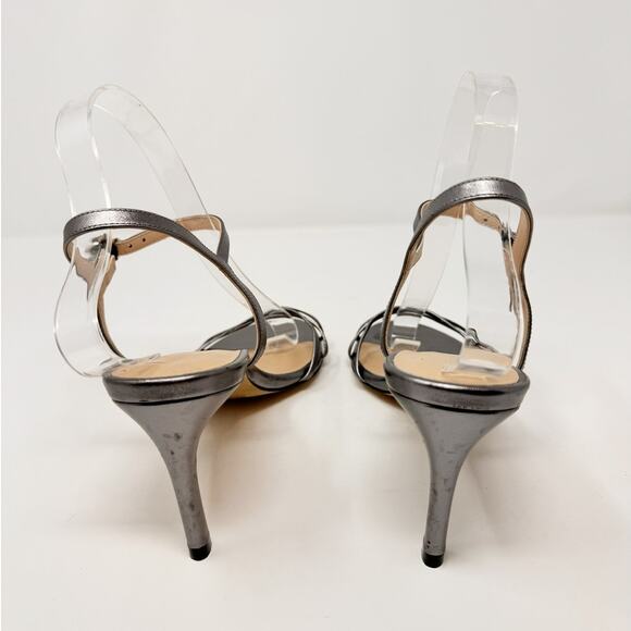 Stuart Weitzman Starla 80 Ankle Strap Leather Heel Gunmetal Gray Silver US 8 - Picture 4 of 9